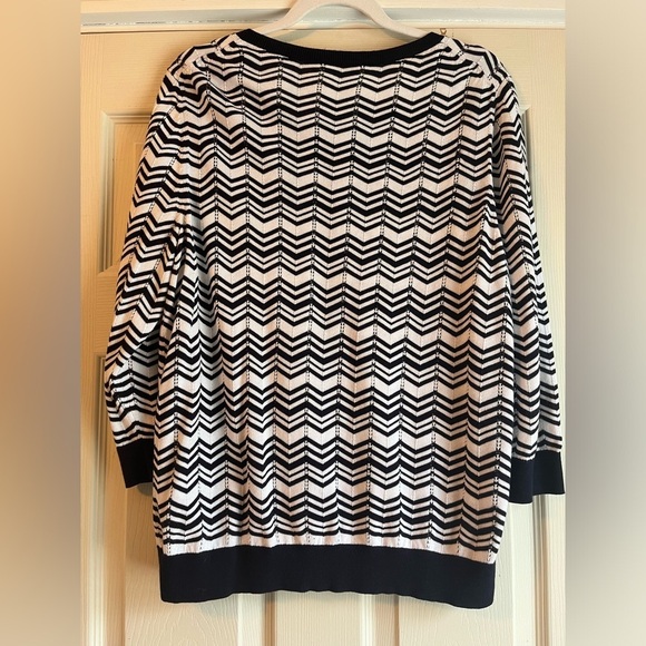 Talbots Navy White Chevron Cardigan Sweater Open Knit Office Twee Casual Preppy - Picture 2 of 5